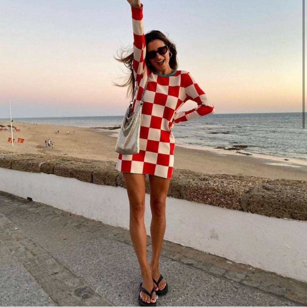 Zara Red White and Green Checkered Dress